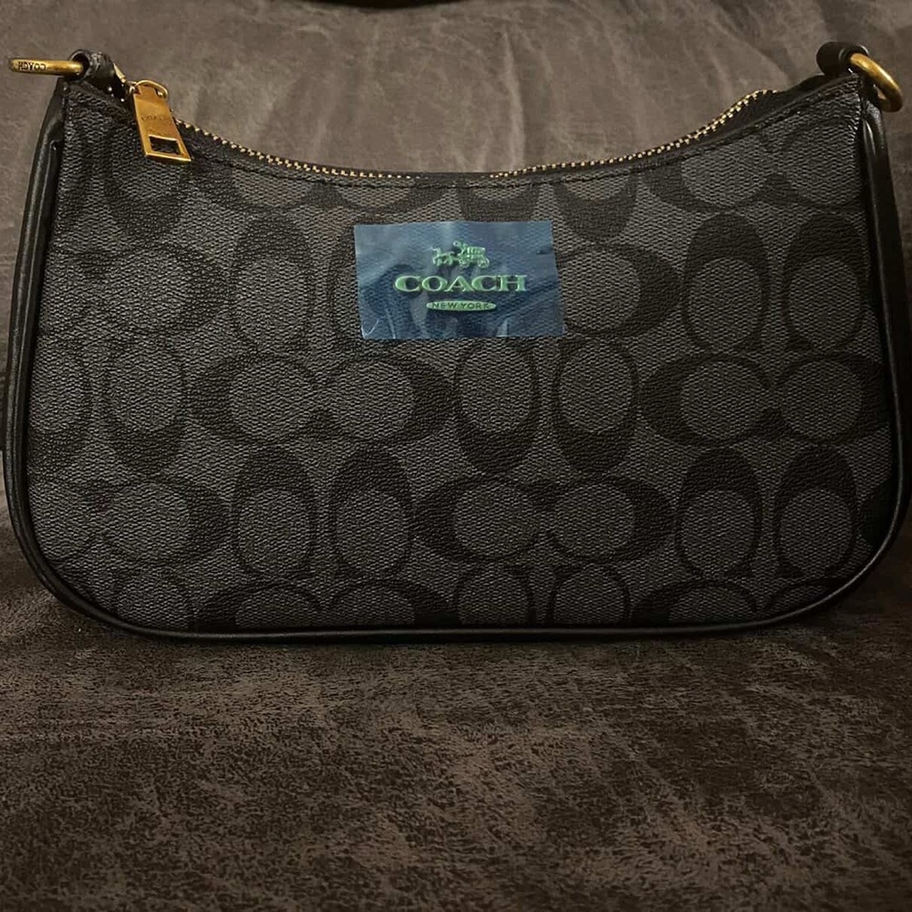 Coach Black and Gray Signature Shoulder Bag